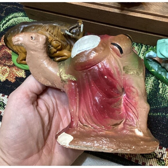 Vintage Chalkware Nativity Scene Italy Mary Jesus Shepherd W Eggs Joseph Pig - Picture 12 of 16